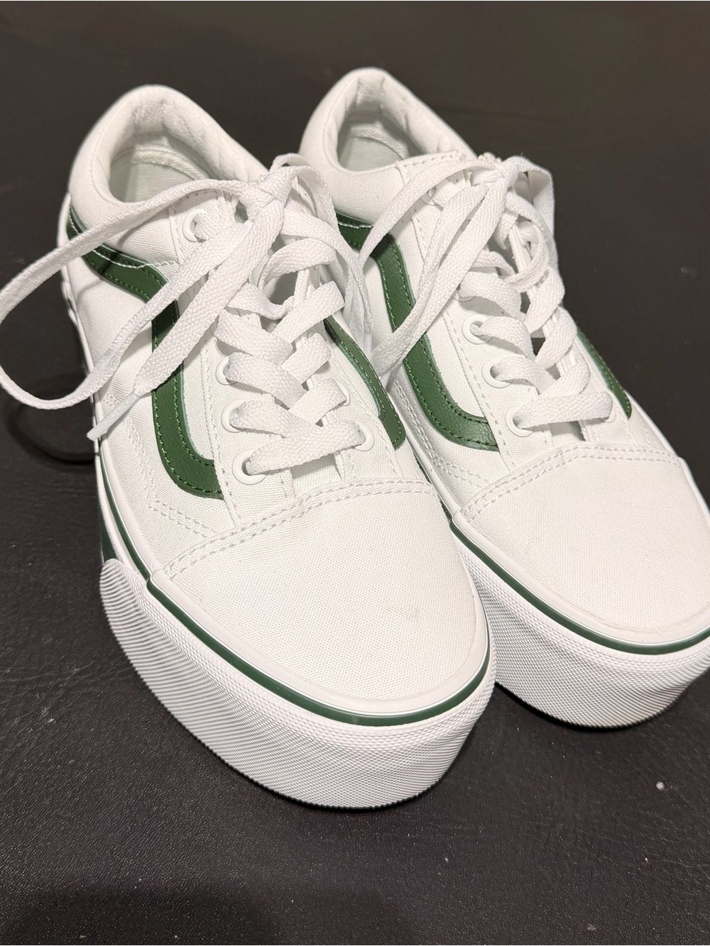 Vans White and Green Platform Old Skool Sneakers - Women